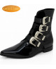 Boots à boucles western en cuir verni noir, Nevermind Imperial Code Collection.