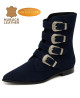 Blue nubuck leather 4-buckle boots, Nevermind Imperial Code Collection.