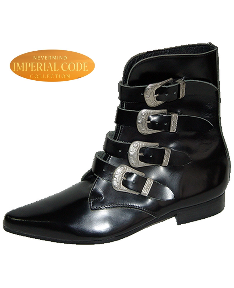 Botines de cuero negro liso con 4 hebillas, Nevermind Imperial Code Collection.