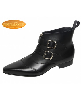 Double buckle black aniline leather boots, Nevermind Imperial Code Collection.