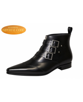 Boots en cuir noir à 3 boucles, Nevermind Imperial Code Collection.