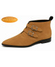 Camel suede boots with 2 buckles, Nevermind Imperial Code Collection.