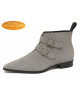 Grey suede boots with 2 buckles, Nevermind Imperial Code Collection.