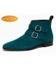 Petrol blue suede boots with 2 buckles, Nevermind Imperial Code Collection.