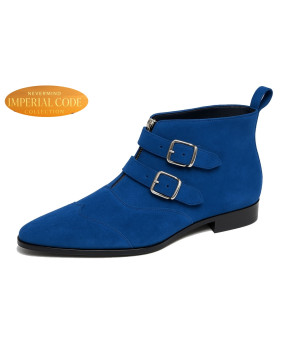 Boots en suédine bleu royal à 2 boucles, Nevermind Imperial Code Collection.