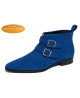 Royal blue suede boots with 2 buckles, Nevermind Imperial Code Collection.