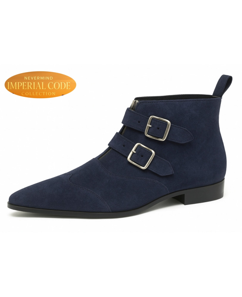 Boots en suédine bleu marine à 2 boucles, Nevermind Imperial Code Collection.