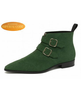 Smaragdgrüne Stiefeletten aus Wildleder mit 2 Schnallen, Nevermind Imperial Code Collection.