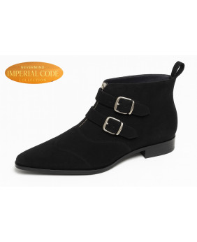Botines negros de suédine con 2 hebillas, Nevermind Imperial Code Collection.