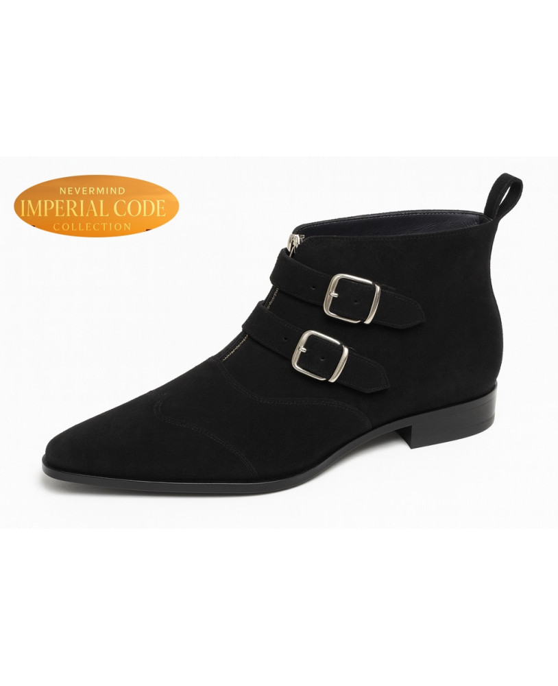 Botines negros de suédine con 2 hebillas, Nevermind Imperial Code Collection.