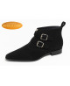 Black suede ankle boots with 2 buckles, Nevermind Imperial Code Collection.
