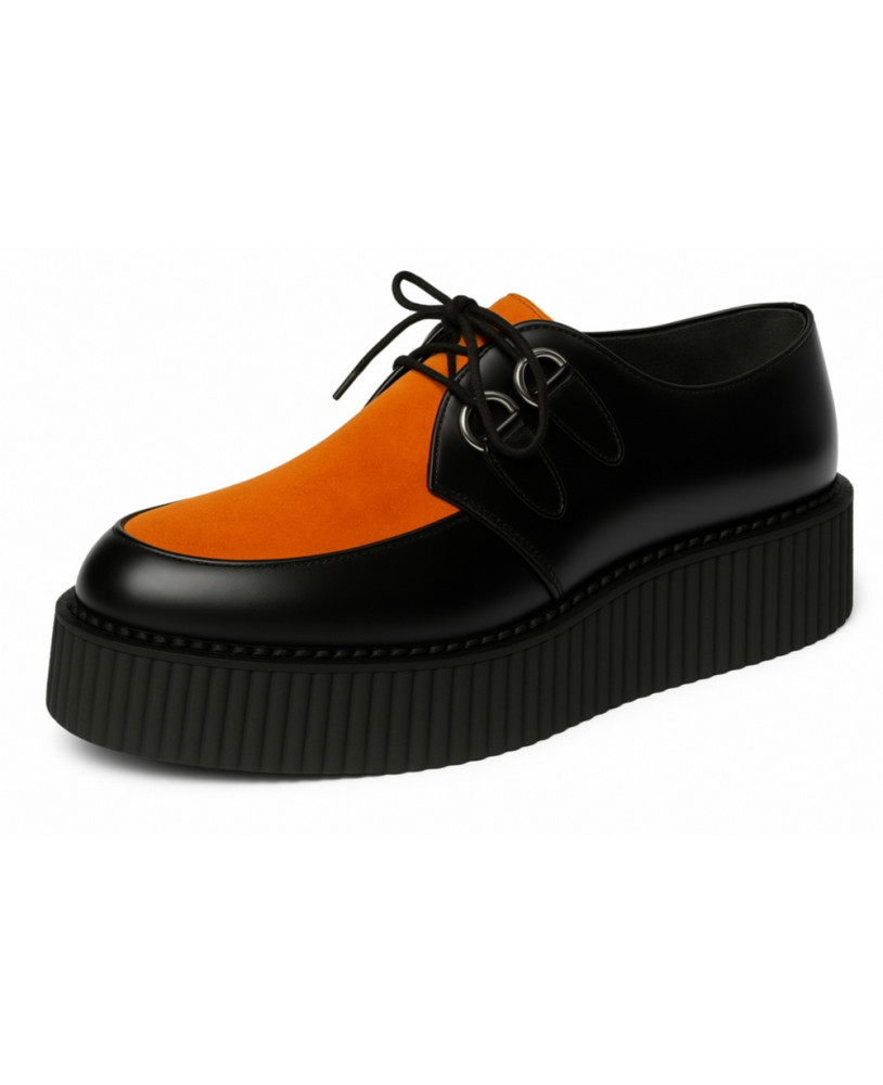 Creepers punk cuero negro y terciopelo naranja Nevermind