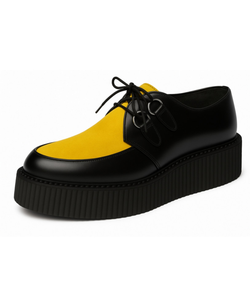 Creepers punk in pelle nera e velluto giallo Nevermind