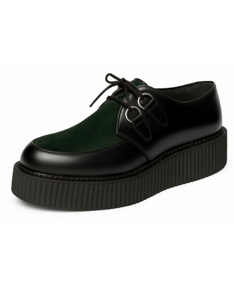 Creepers cuir noir et velours vert Nevermind – style punk alternatif