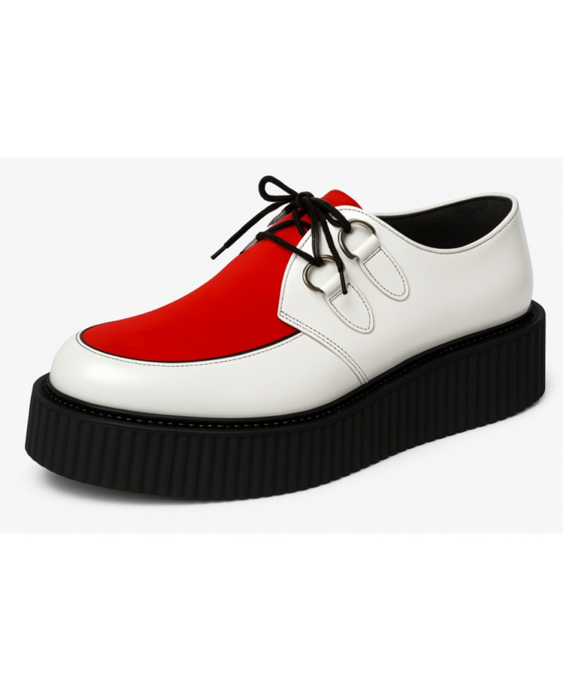 Creepers cuir blanc et velours rouge – style rock alternatif