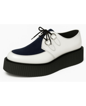 Creepers Leder Weiß und Samt Marineblau – moderner Rockstil