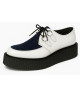 Creepers cuir blanc et velours navy – style rock moderne