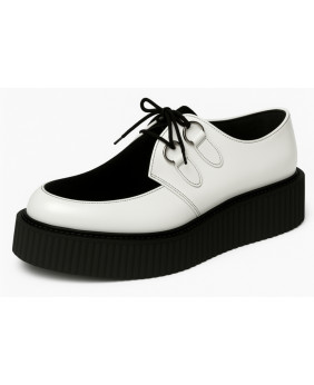Creepers cuir blanc et velours noir – contraste rock