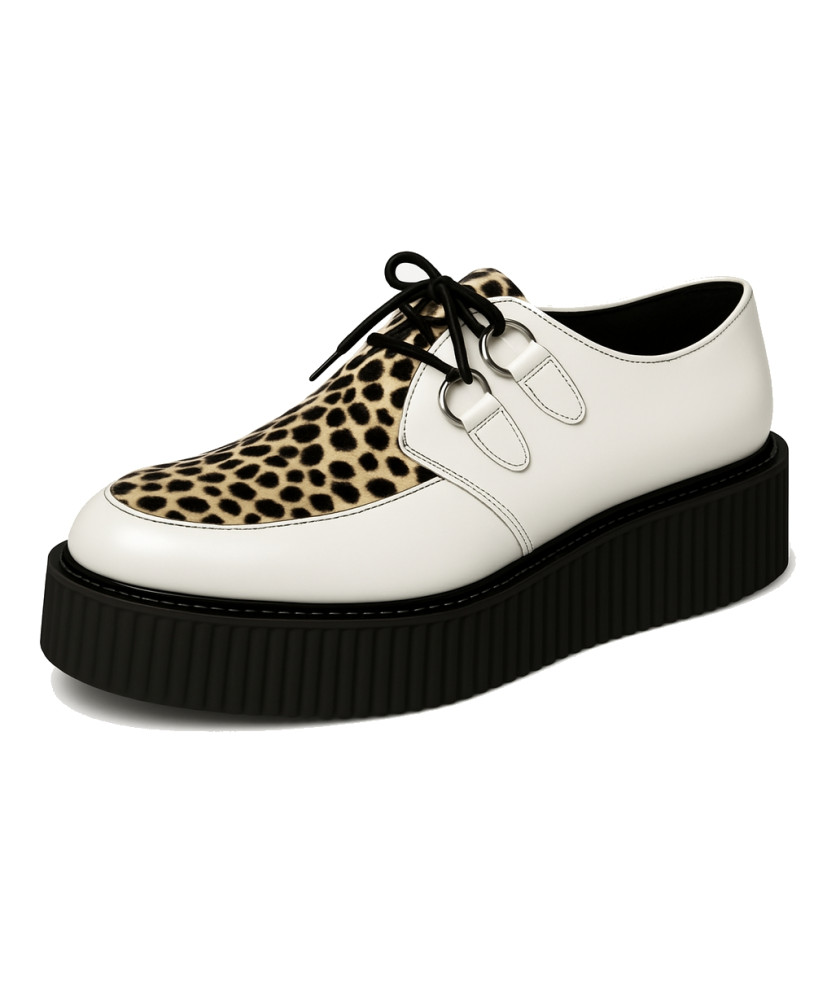 White leather and leopard Creepers – wild alternative style