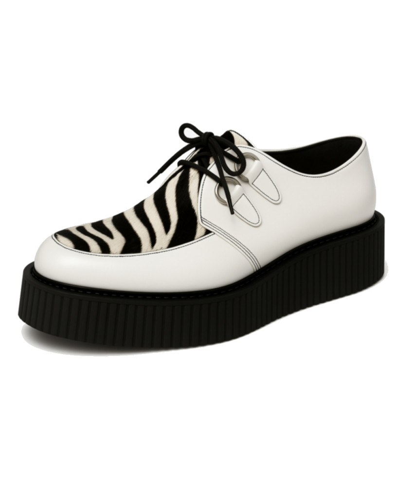 Creepers Leder Weiß und Zebrafell – grafischer Wildstil