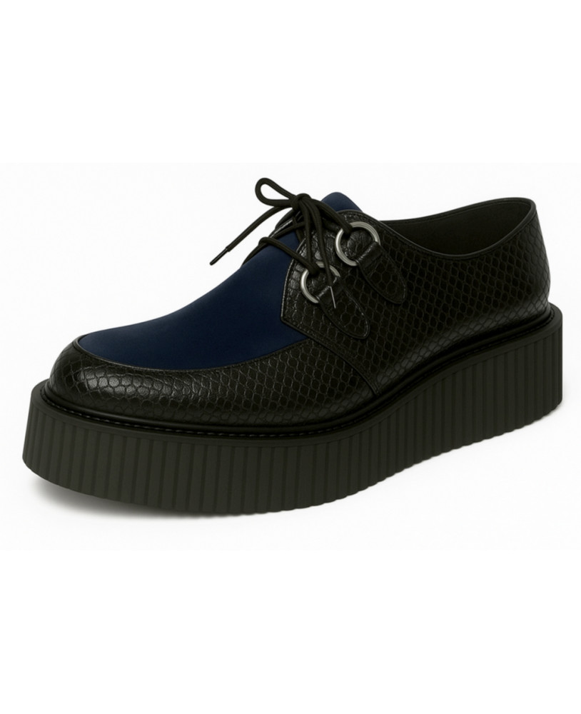 Creepers doble suela pitón negro y terciopelo azul marino