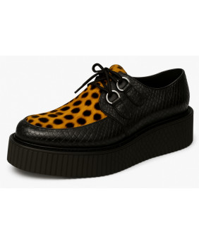 Creepers double semelle python noir et fourrure lynx