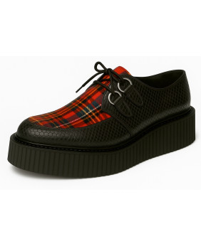 Creepers en cuir python noir avec dessus en tissu écossais rouge
