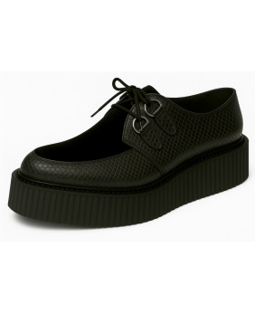Creepers en cuir python noir et velours noir
