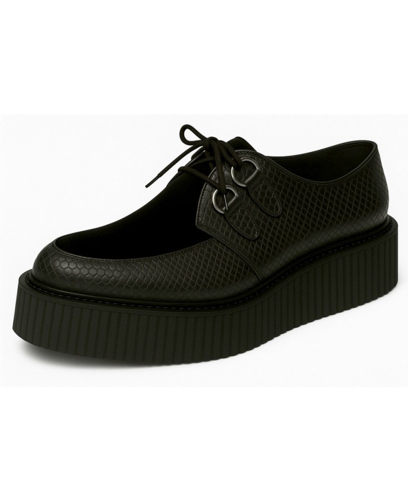 Creepers en cuir python noir et velours noir