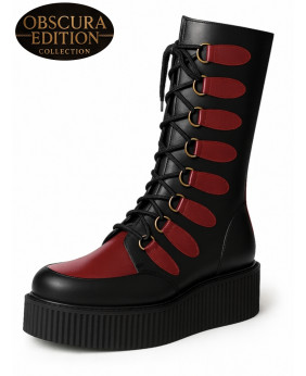 Bottes creepers Nevermind cuir noir bordeaux Collection Obscura Edition plateforme massive