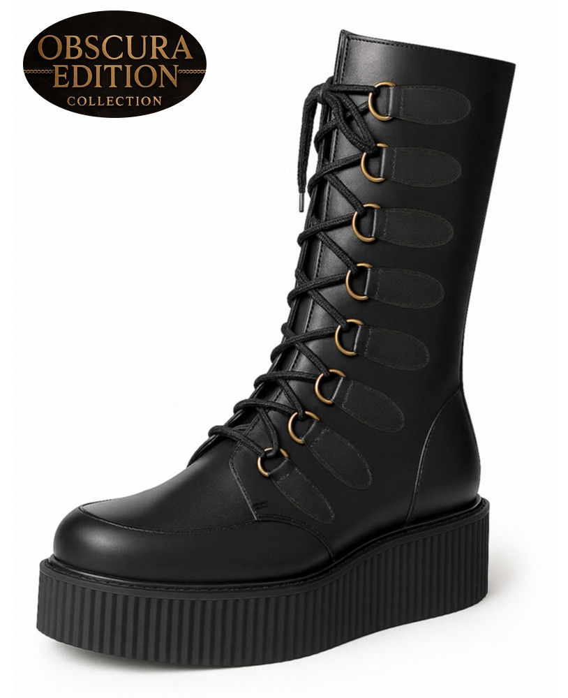 Bottes creepers Nevermind cuir noir Collection Obscura Edition plateforme massive alternative