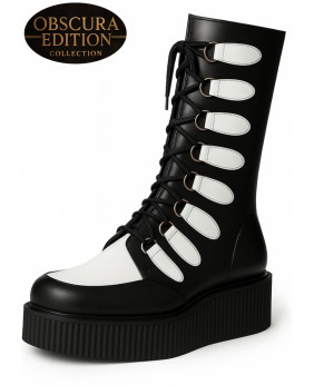 Bottes creepers noir et blanc Obscura Edition, semelle 5 cm.