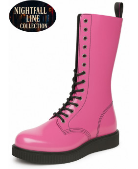 Pink Nightfall Line boot with lacing and 3 cm creeper sole.