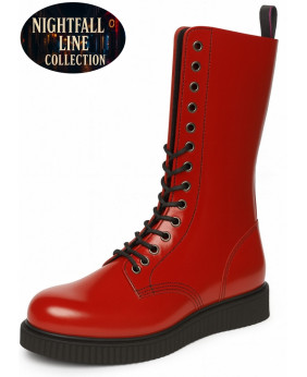 Botte cuir rouge Nightfall Line, laçage frontal, semelle 3 cm.