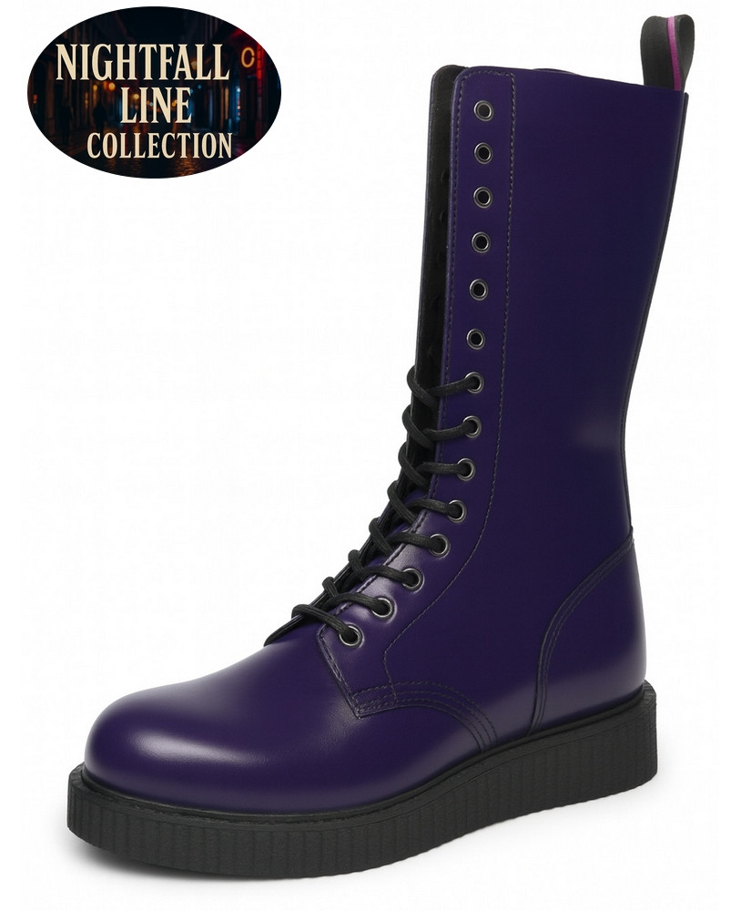 Purple Nightfall Line boot with lacing and 3 cm creeper sole.