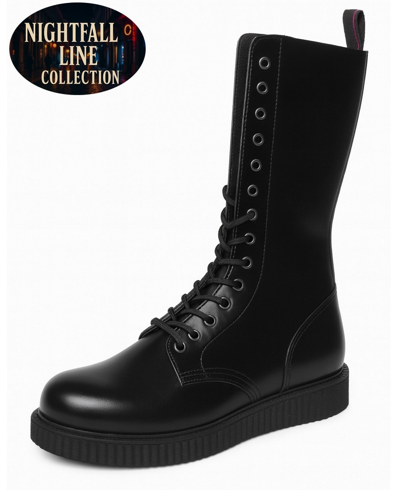 Botte cuir noir Nightfall Line, laçage frontal, semelle 3 cm.