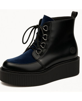 Nevermind creeper boots in midnight blue velvet and leather