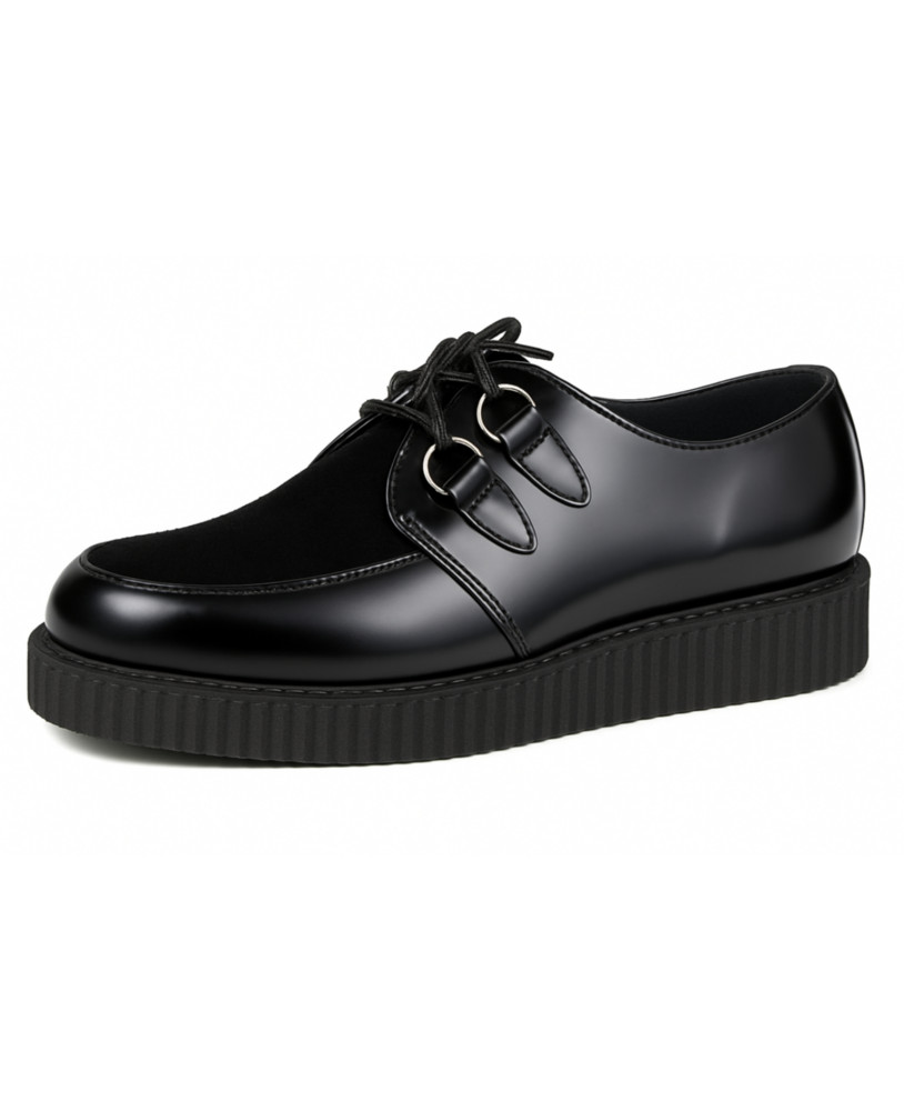 Simple sole black leather creeper with black velvet.