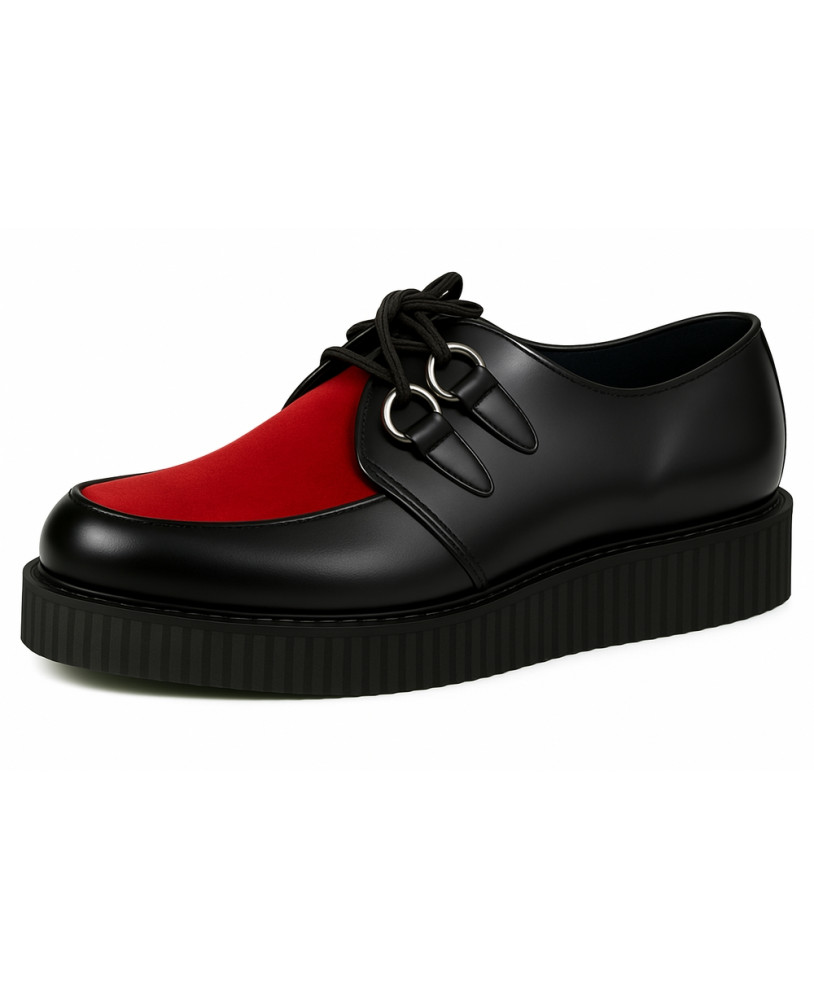 Creeper suola semplice pelle nera velluto rosso sangue.