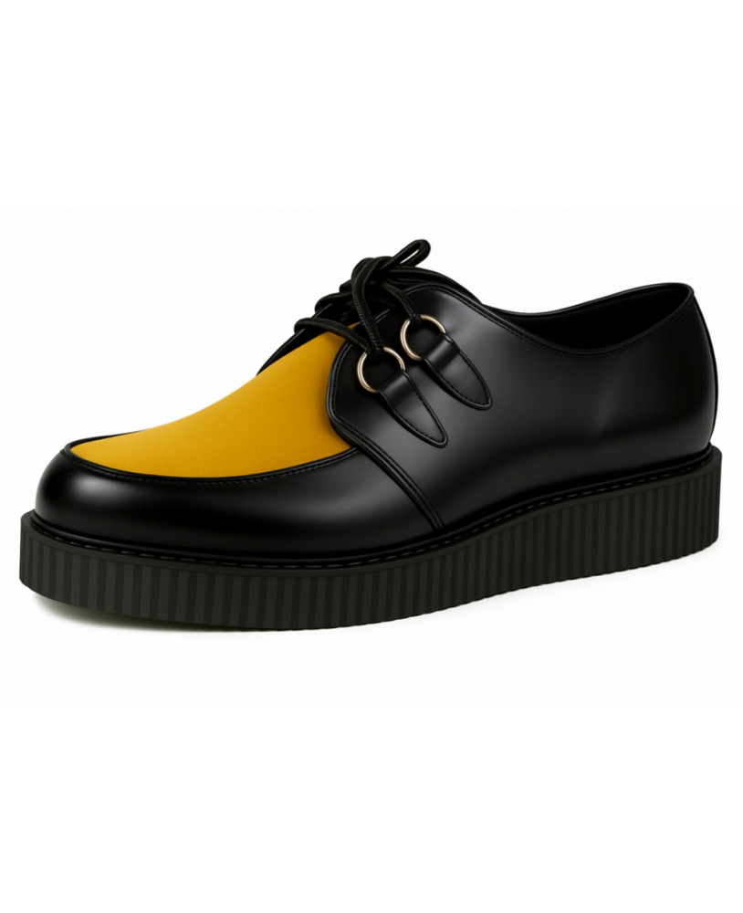Creeper suola semplice pelle nera velluto ocra.