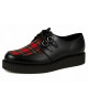Black leather creepers with red tartan.