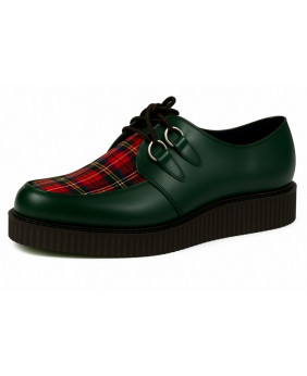 Creepers vert anglais et tartan rouge.
