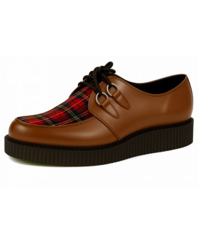 Creepers cuir marron et tartan simple semelle.