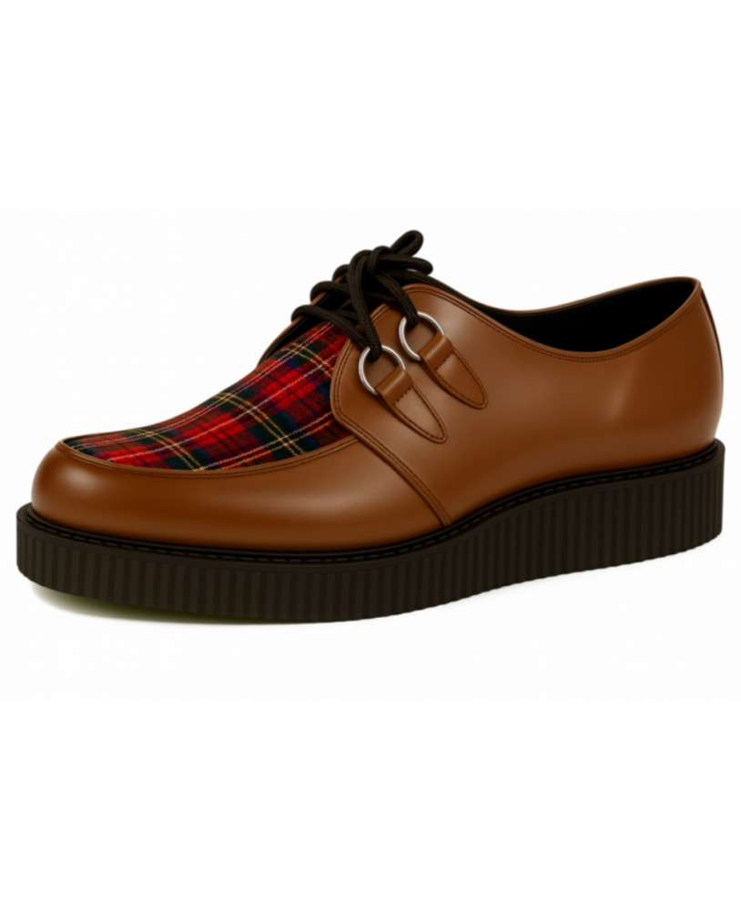 Brown leather and tartan single sole creepers.