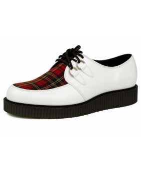 White leather tartan single sole creepers.
