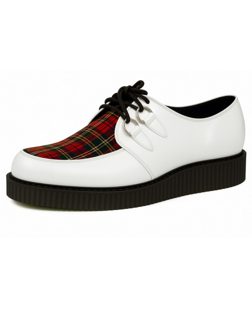 Creepers pelle bianca tartan suola semplice.