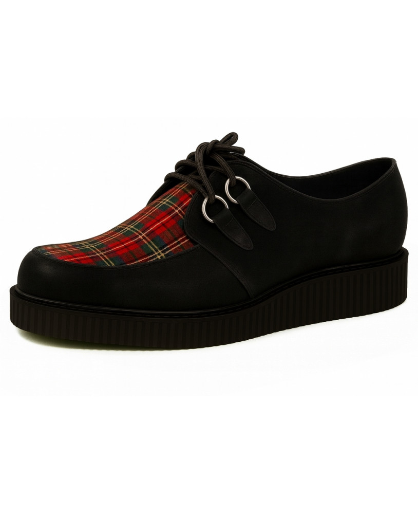 Creepers velours noir tartan simple semelle.