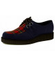 Creepers aus marineblauem Samt mit rotem Tartan-Einsatz und einfacher Gummisohle.