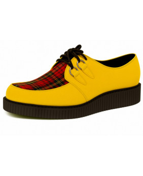 Creepers in velluto giallo con tartan e suola semplice in gomma.