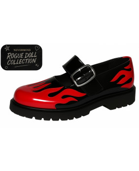 Mary Jane nera verniciata con fiamme rosse Rogue Doll